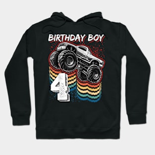 Birthday Boy 4 Monster Truck 4Th Birthday Hoodie